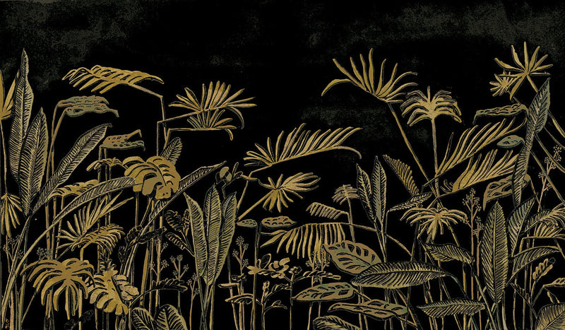 M4301-1 Frondes Negro Tafetán Mural by Tres tintas