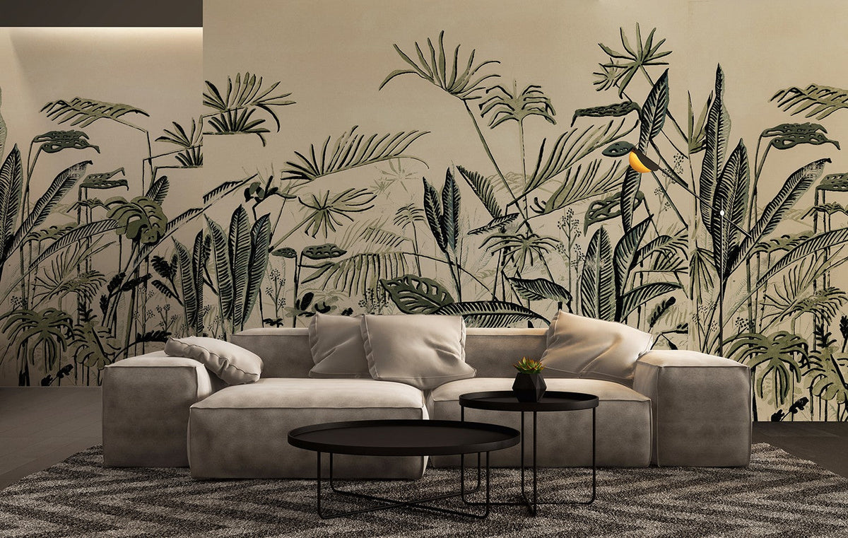 M4301-2 Frondes Beige Tafetán Mural by Tres Tintas