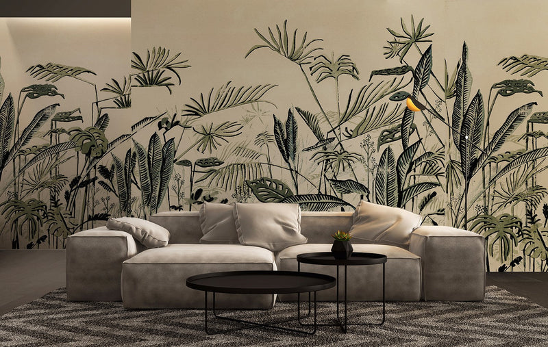 M4301-2 Frondes Beige Tafetán Mural by Tres tintas