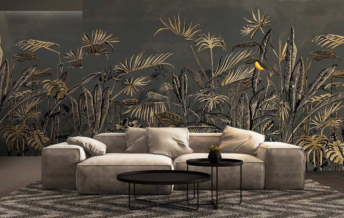 M4301-3 Frondes Gris Tafetán Mural by Tres Tintas