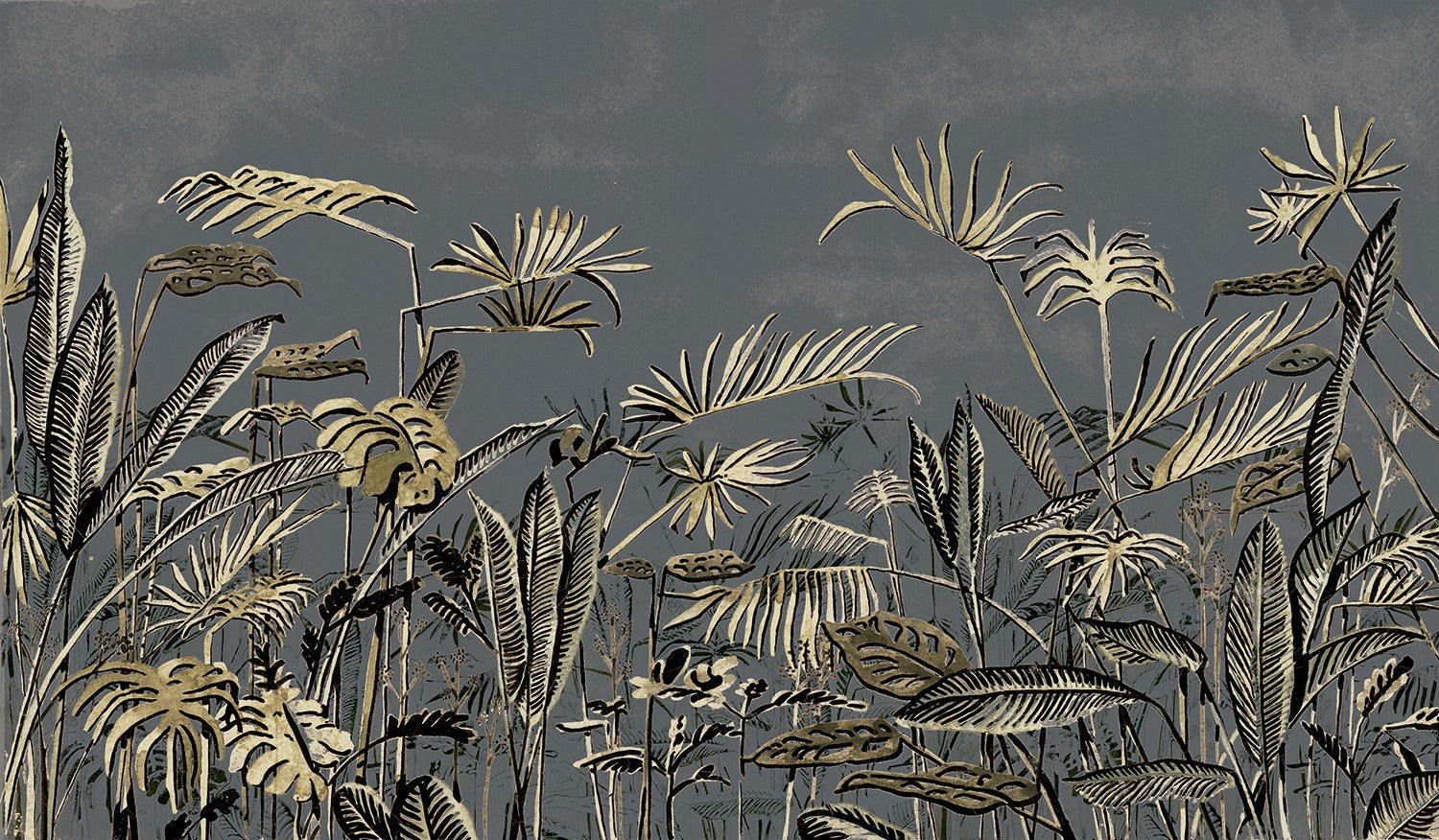 M4301-3 Frondes Gris Tafetán Mural by Tres tintas