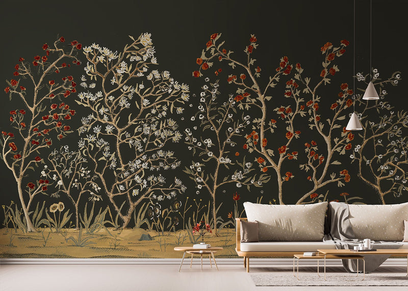 M4305-1 Floresta Negro Tafetán Mural by Tres tintas