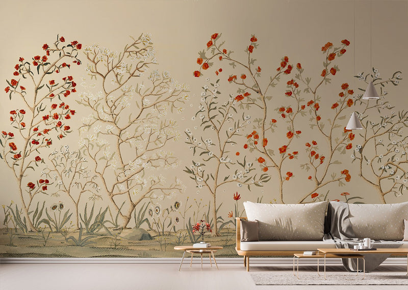 M4305-2 Floresta Beige Tafetán Mural by Tres tintas