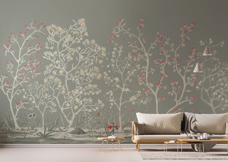 M4305-3 Floresta Gris Tafetán Mural by Tres tintas