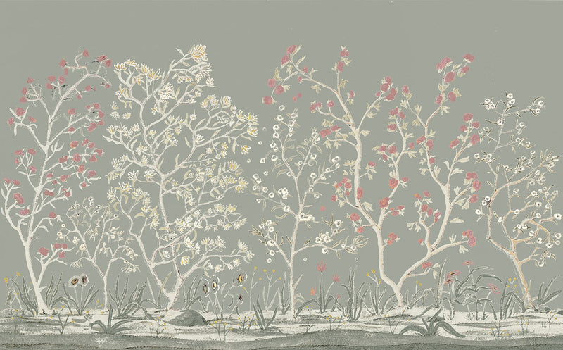 M4305-3 Floresta Gris Tafetán Mural by Tres tintas