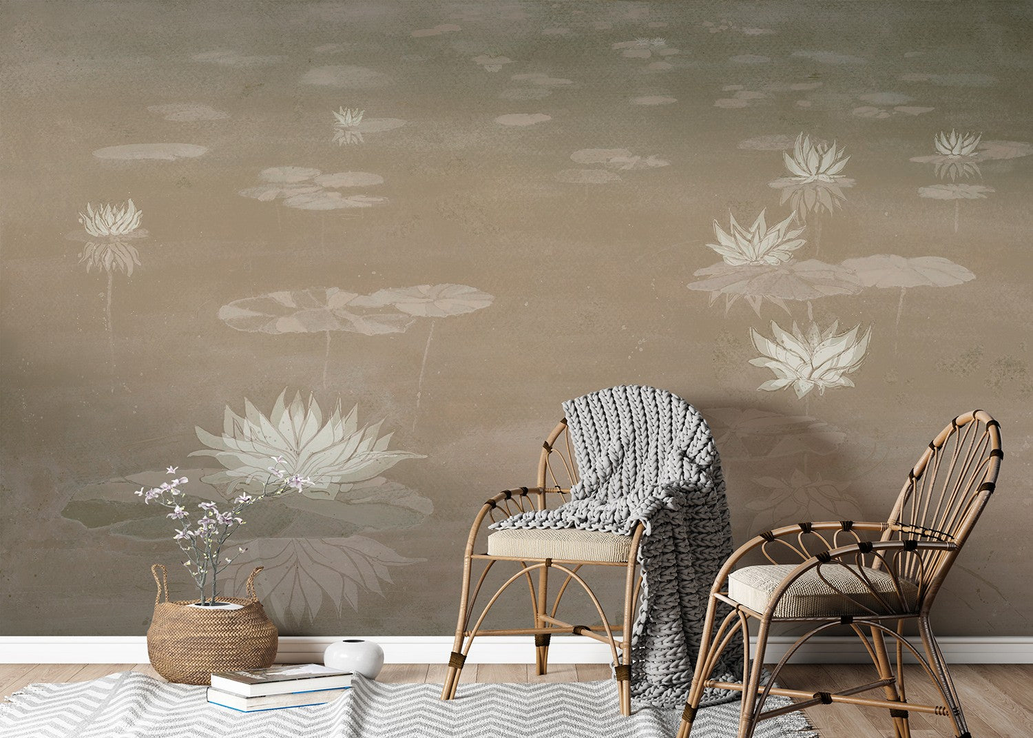 M4312-1 Aqua Beige Tafetán Mural by Tres tintas