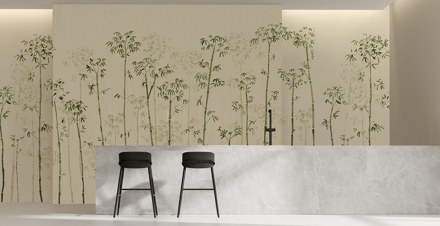 M4314-3 Bambú Beige Tafetán Mural by Tres tintas