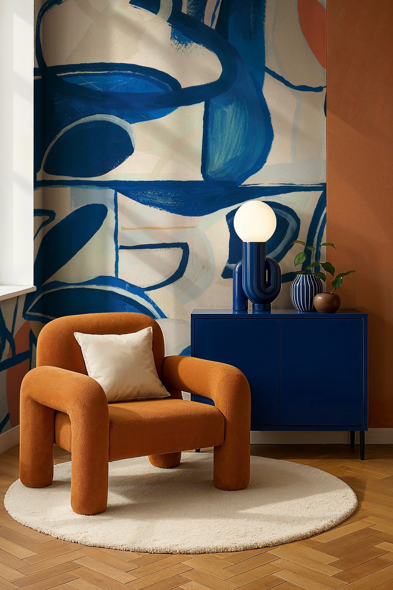M4905-1 Giant Abstract Blue L'Enfant Terrible Mural by Tres Tintas