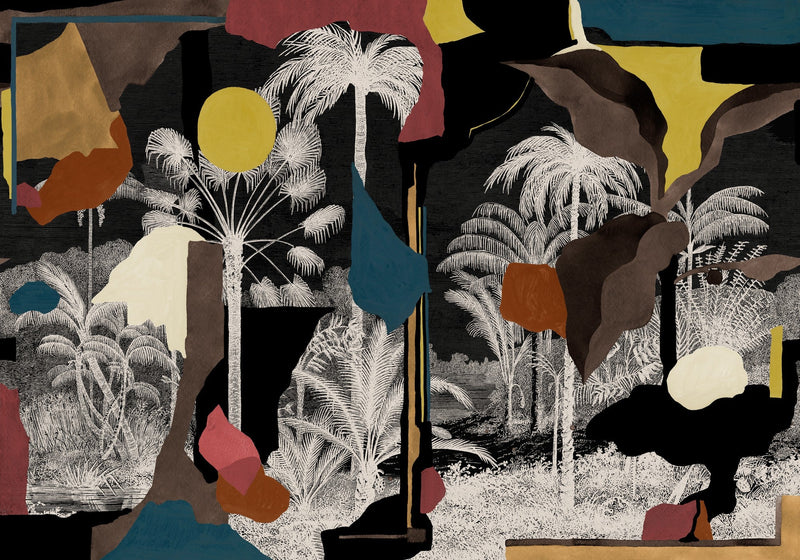 M5001-2 Colonial Abstraction Black Playful Layers Mural by Tres Tintas