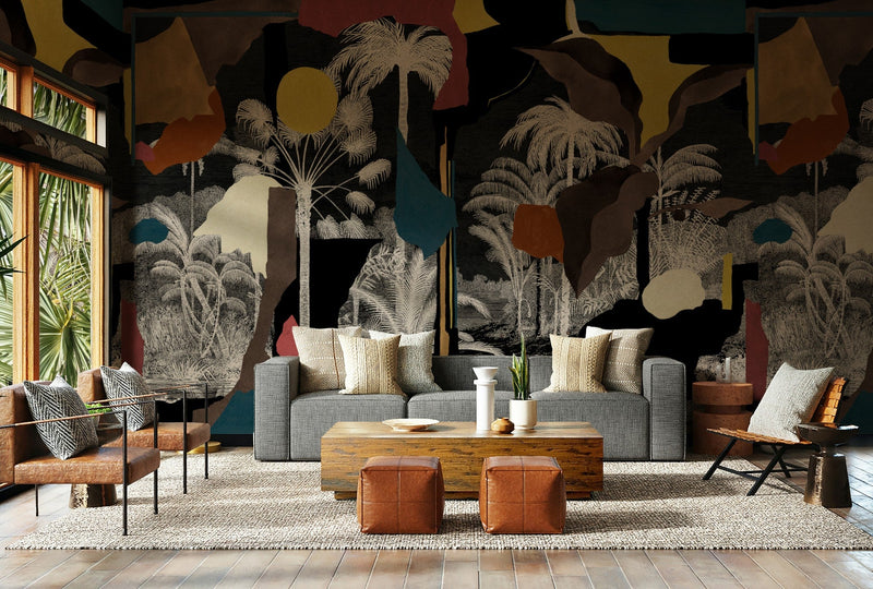 M5001-2 Colonial Abstraction Black Playful Layers Mural by Tres Tintas