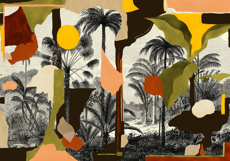 M5001-4 Colonial Abstraction Toasted Playful Layers Mural by Tres Tintas