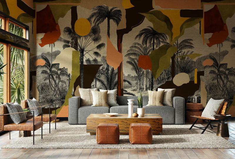 M5001-4 Colonial Abstraction Toasted Playful Layers Mural by Tres Tintas