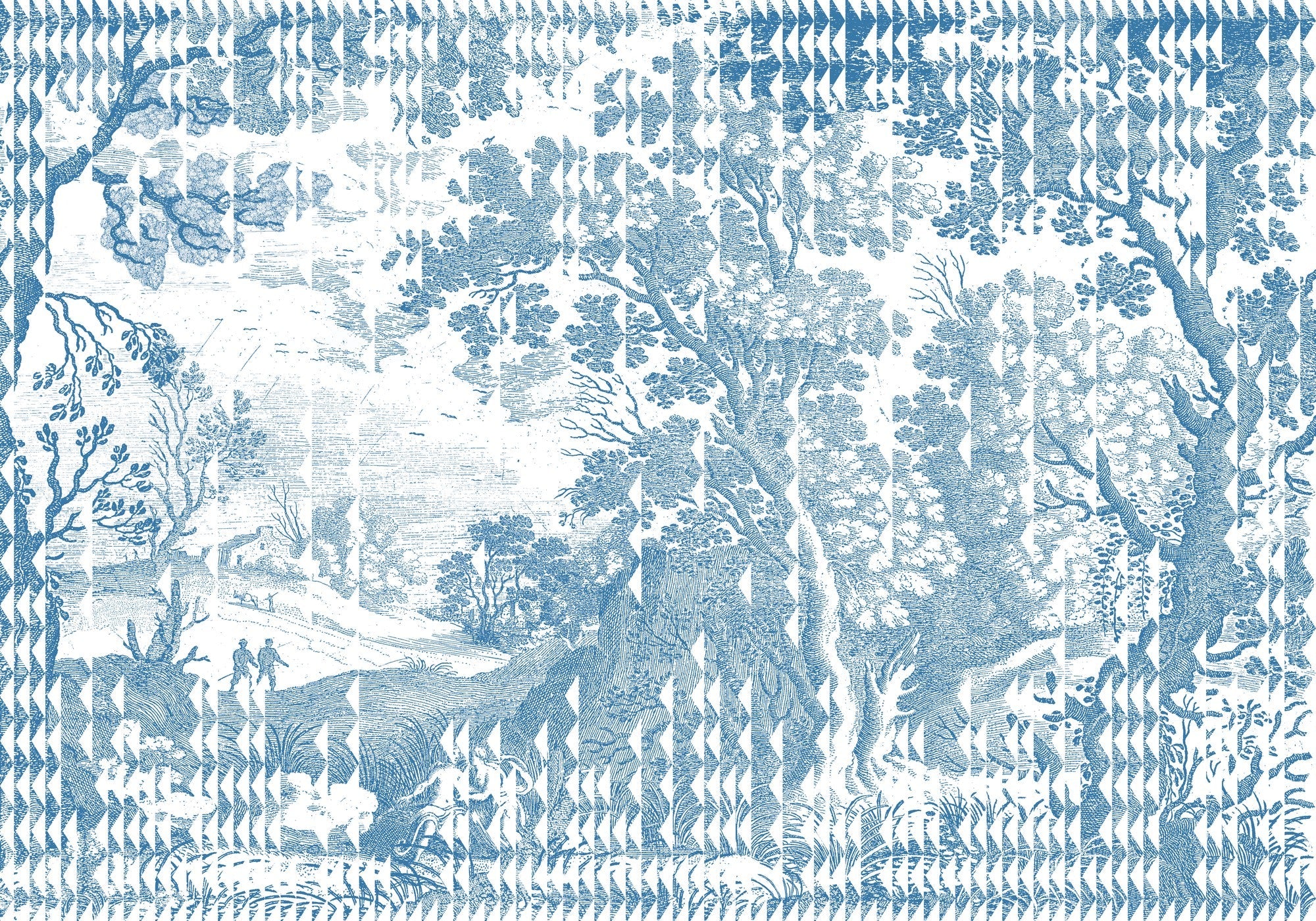 M5002-1 Patch Landscape Blue Playful Layers Mural by Tres Tintas