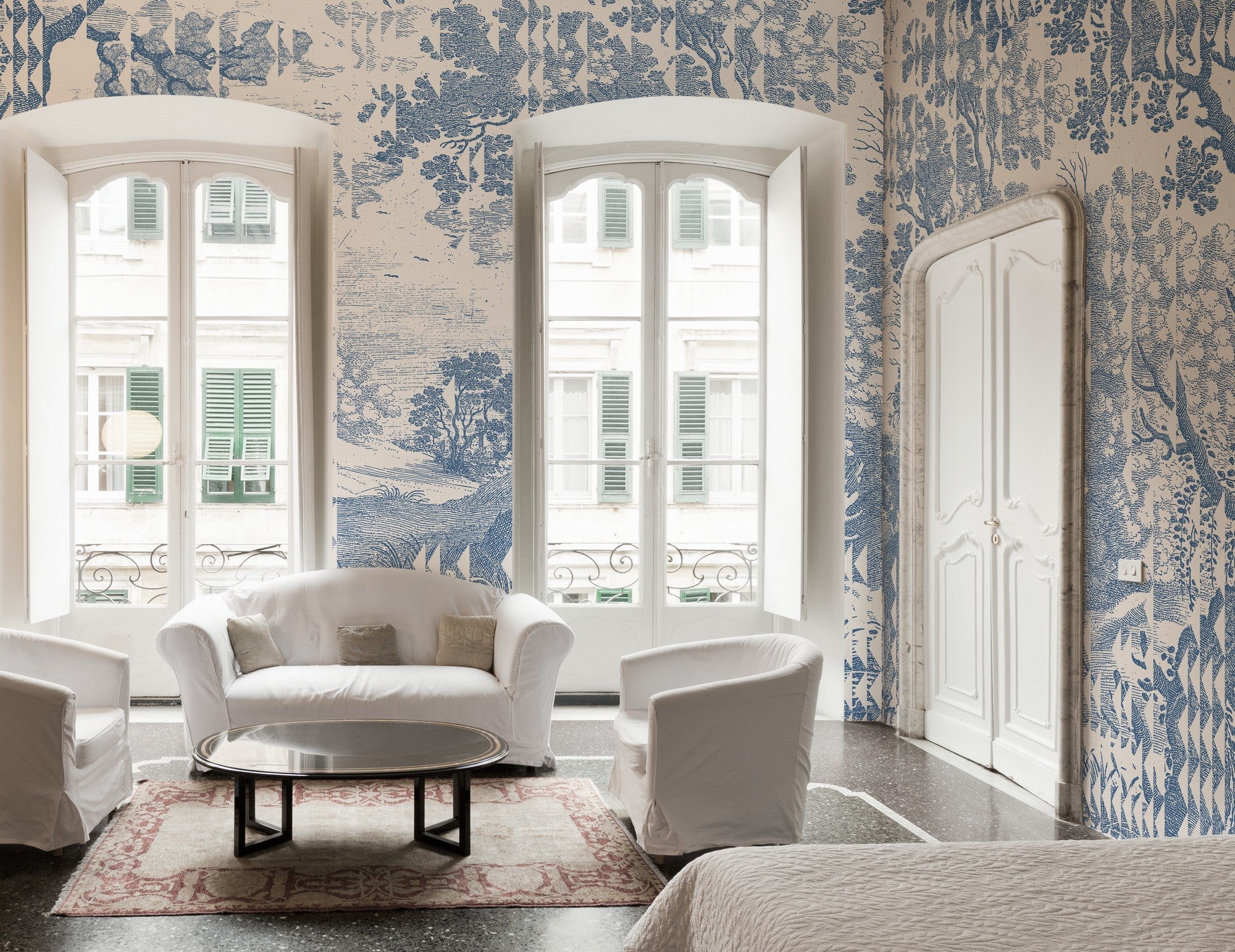 M5002-1 Patch Landscape Blue Playful Layers Mural by Tres Tintas