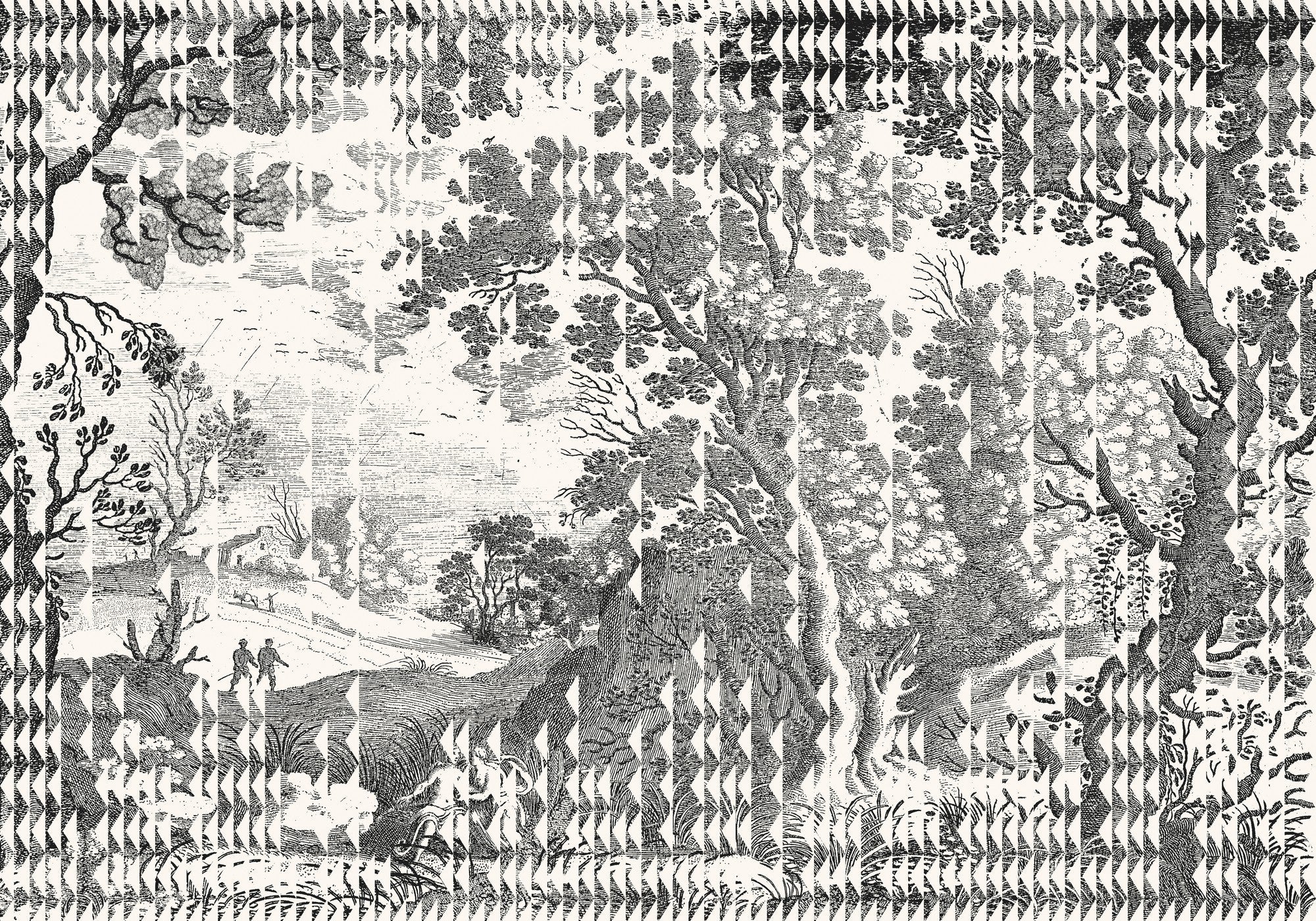 M5002-2 Patch Landscape Black Playful Layers Mural by Tres Tintas