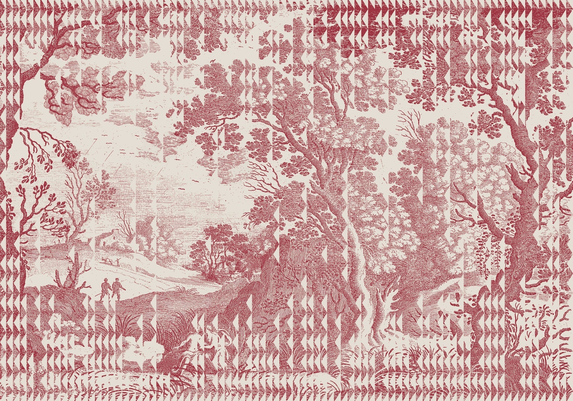 M5002-3 Patch Landscape Red Playful Layers Mural by Tres Tintas