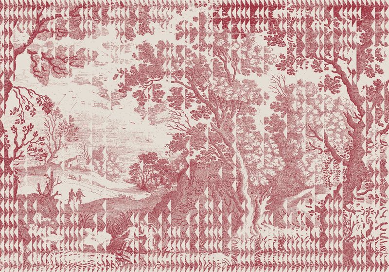 M5002-3 Patch Landscape Red Playful Layers Mural by Tres Tintas