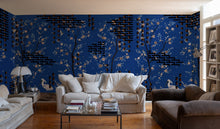M5004-2 Tetris Chinoiseries Blue Playful Layers Mural by Tres Tintas