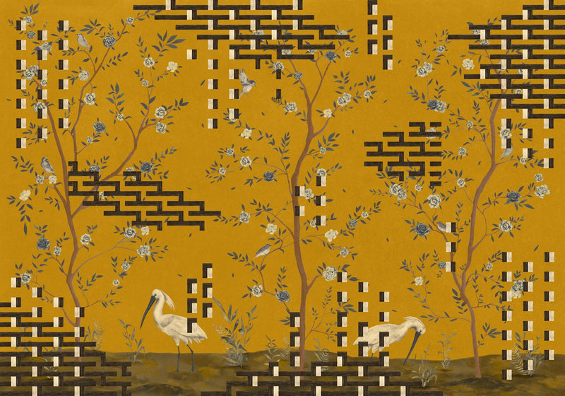 M5004-3 Tetris Chinoiseries Ocher Playful Layers Mural by Tres Tintas