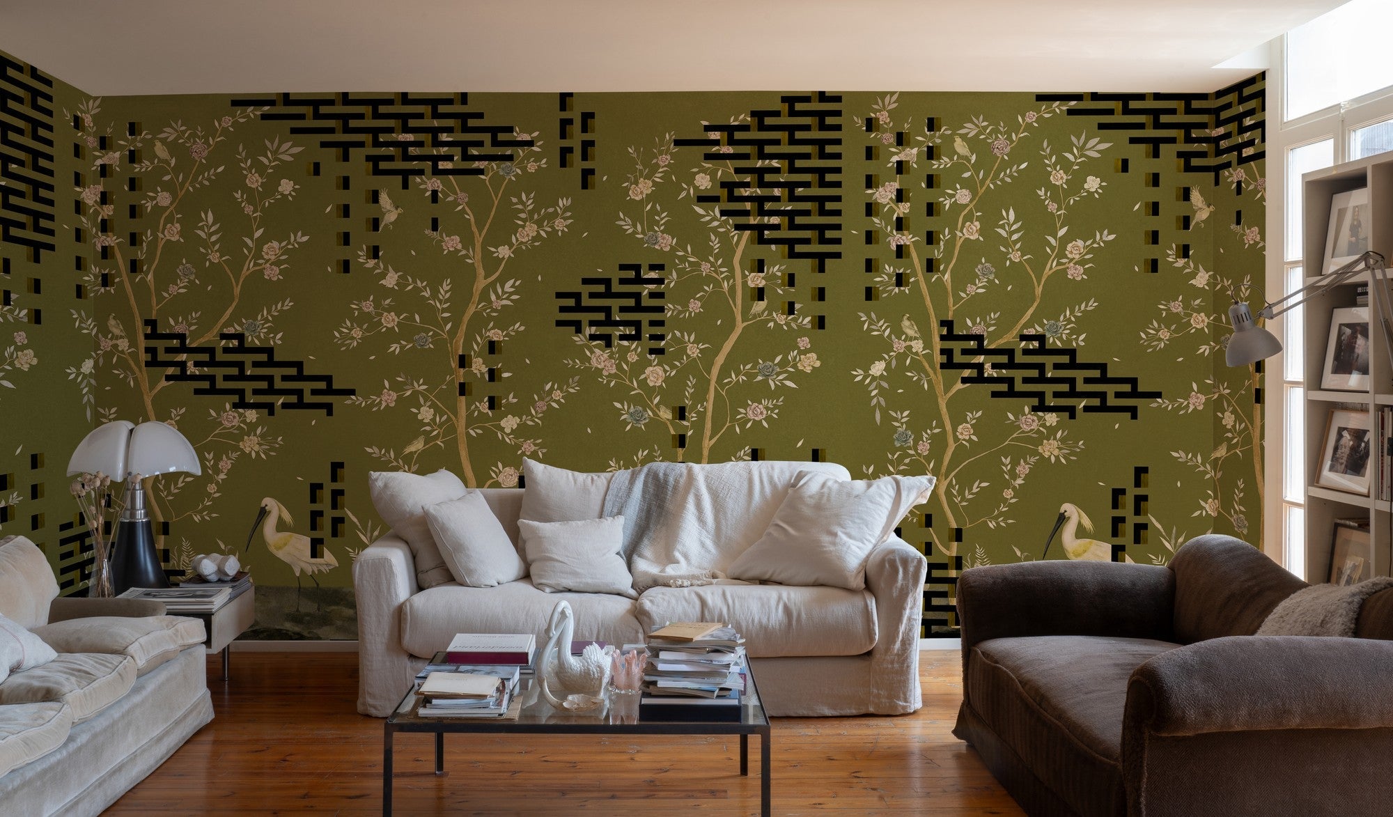 M5004-4 Tetris Chinoiseries Green Playful Layers Mural by Tres Tintas
