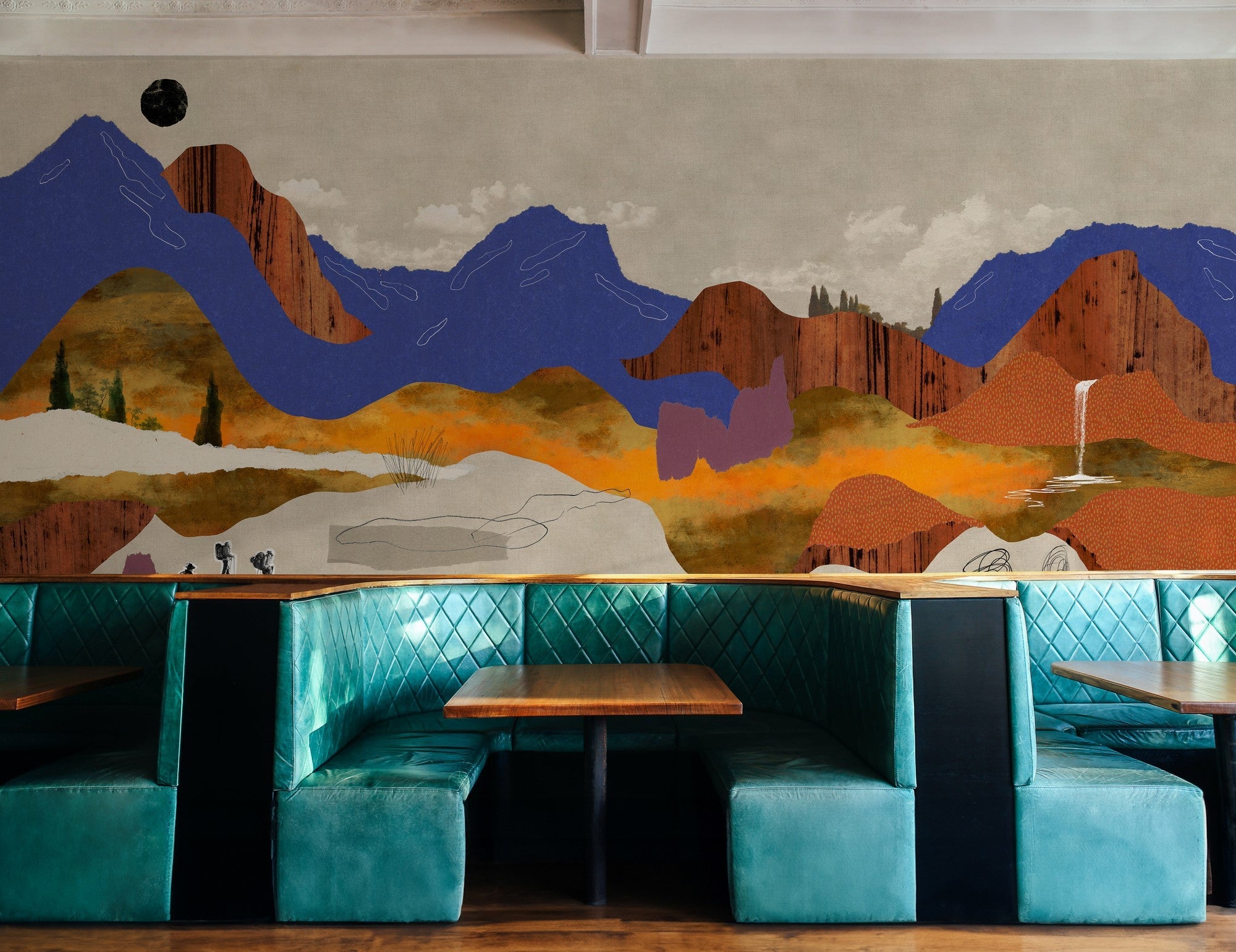 M5007-1 Landscape Collage Beige Playful Layers Mural by Tres Tintas