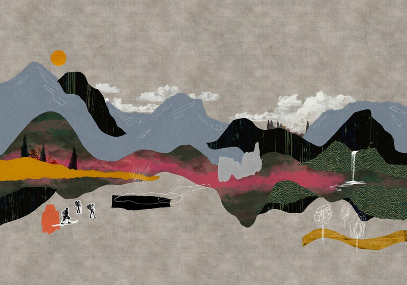 M5007-2 Landscape Collage Grey Playful Layers Mural by Tres Tintas