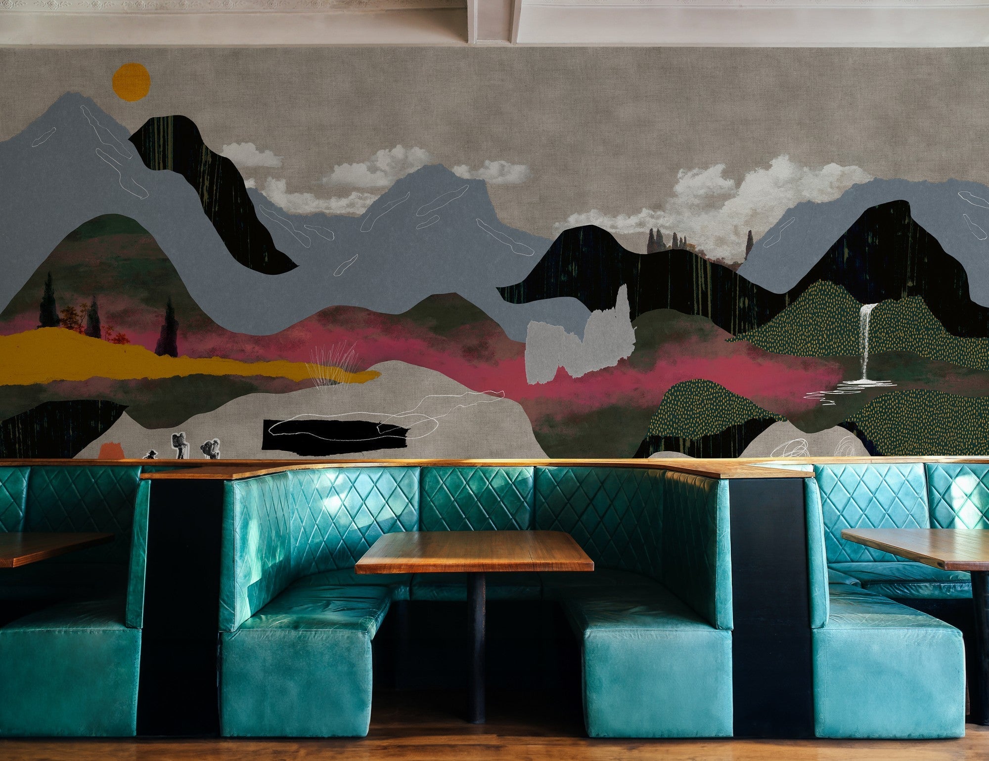 M5007-2 Landscape Collage Grey Playful Layers Mural by Tres Tintas
