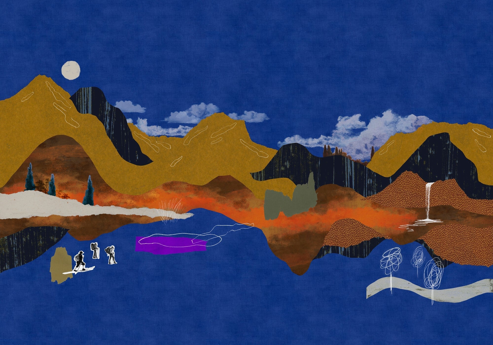 M5007-5 Landscape Collage Blue Playful Layers Mural by Tres Tintas