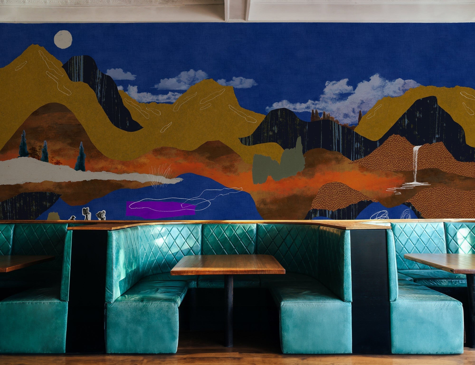 M5007-5 Landscape Collage Blue Playful Layers Mural by Tres Tintas