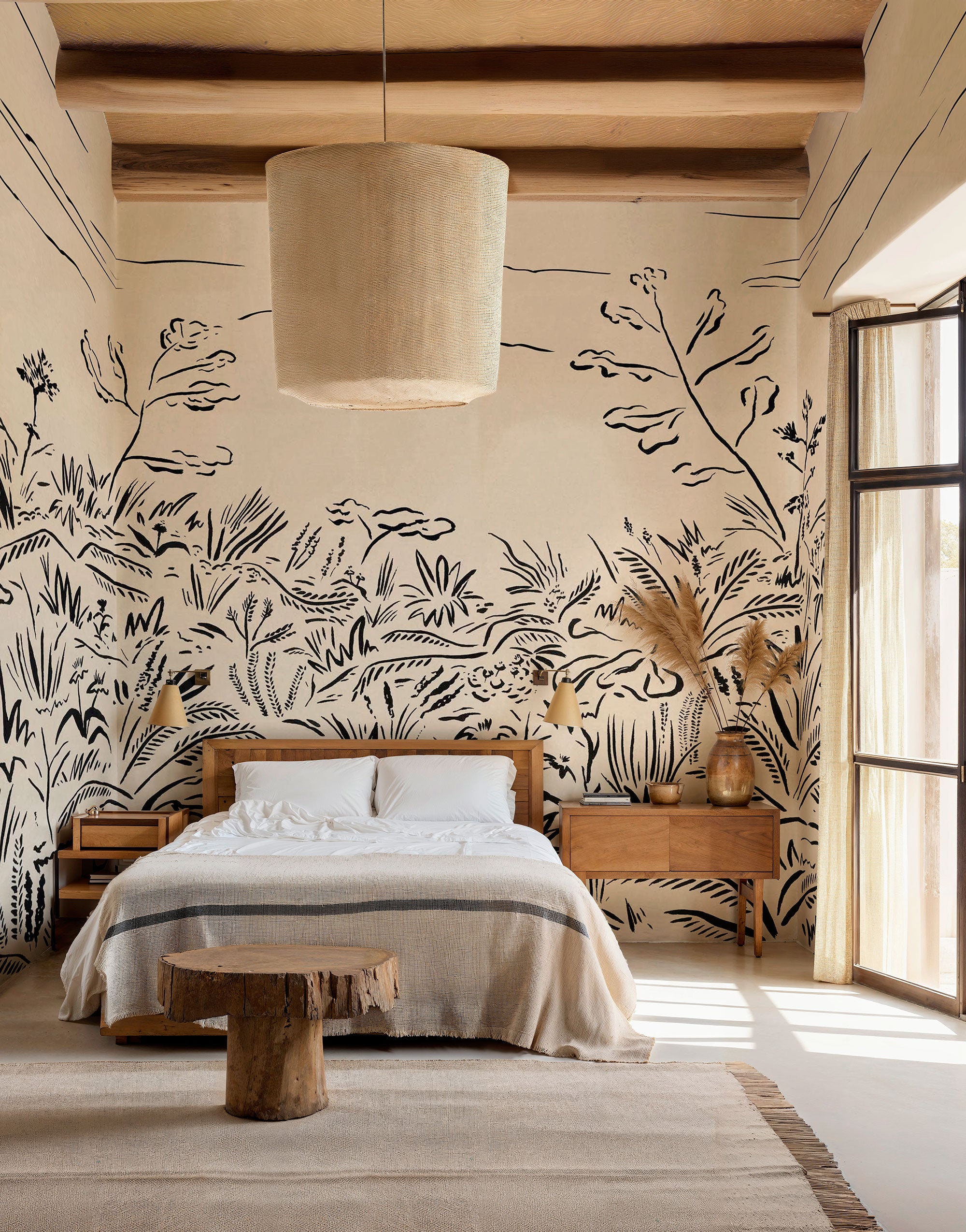 Floral Cave Black New Primitivism Mural by Tres Tintas