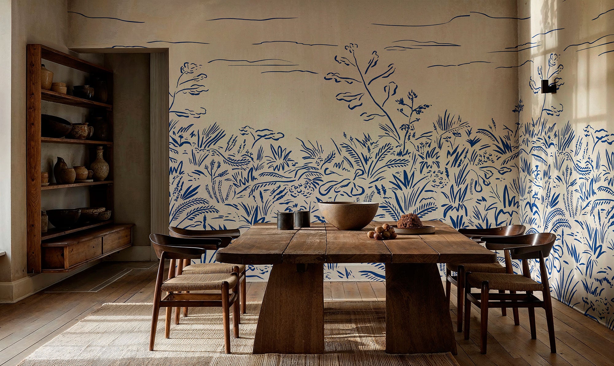 Floral Cave Blue New Primitivism Mural by Tres Tintas