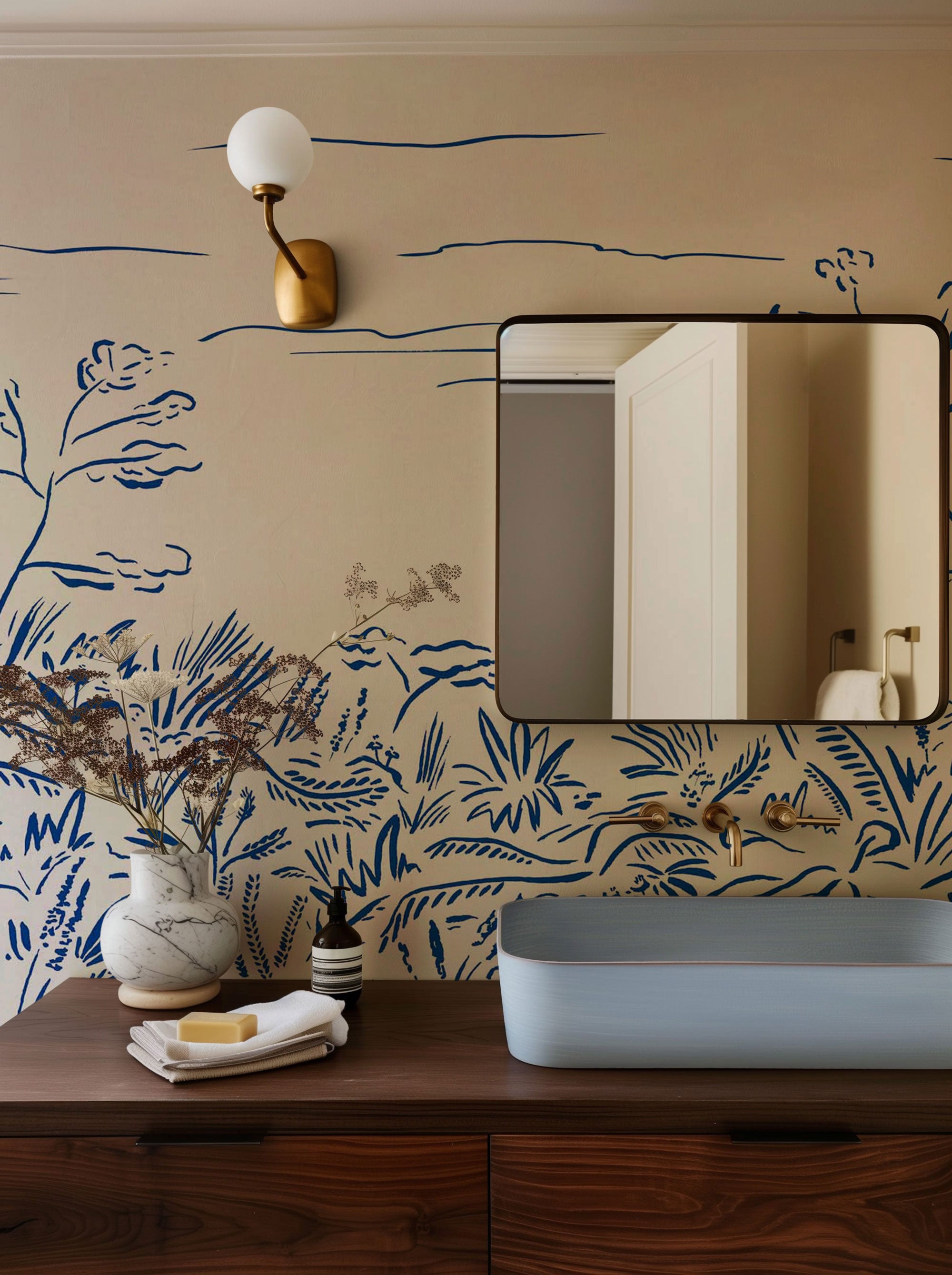 Floral Cave Blue New Primitivism Mural by Tres Tintas