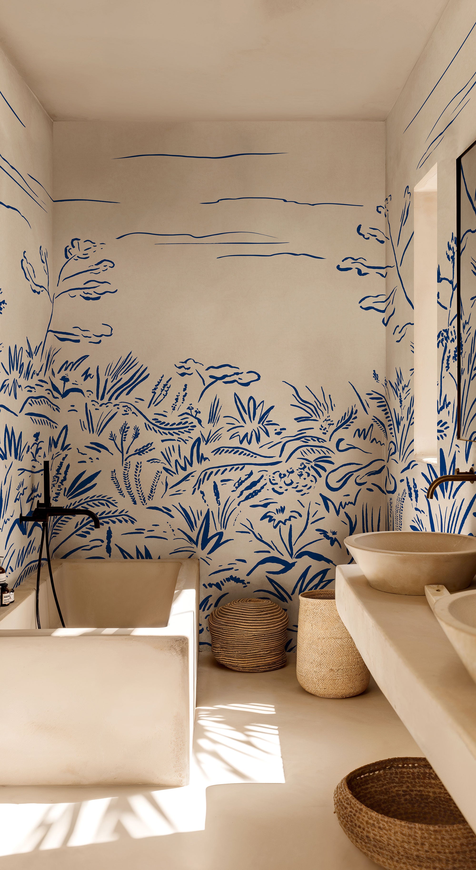 Floral Cave Blue New Primitivism Mural by Tres Tintas