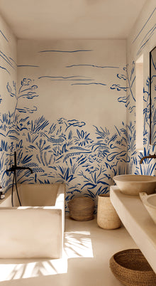 Floral Cave Blue New Primitivism Mural by Tres Tintas