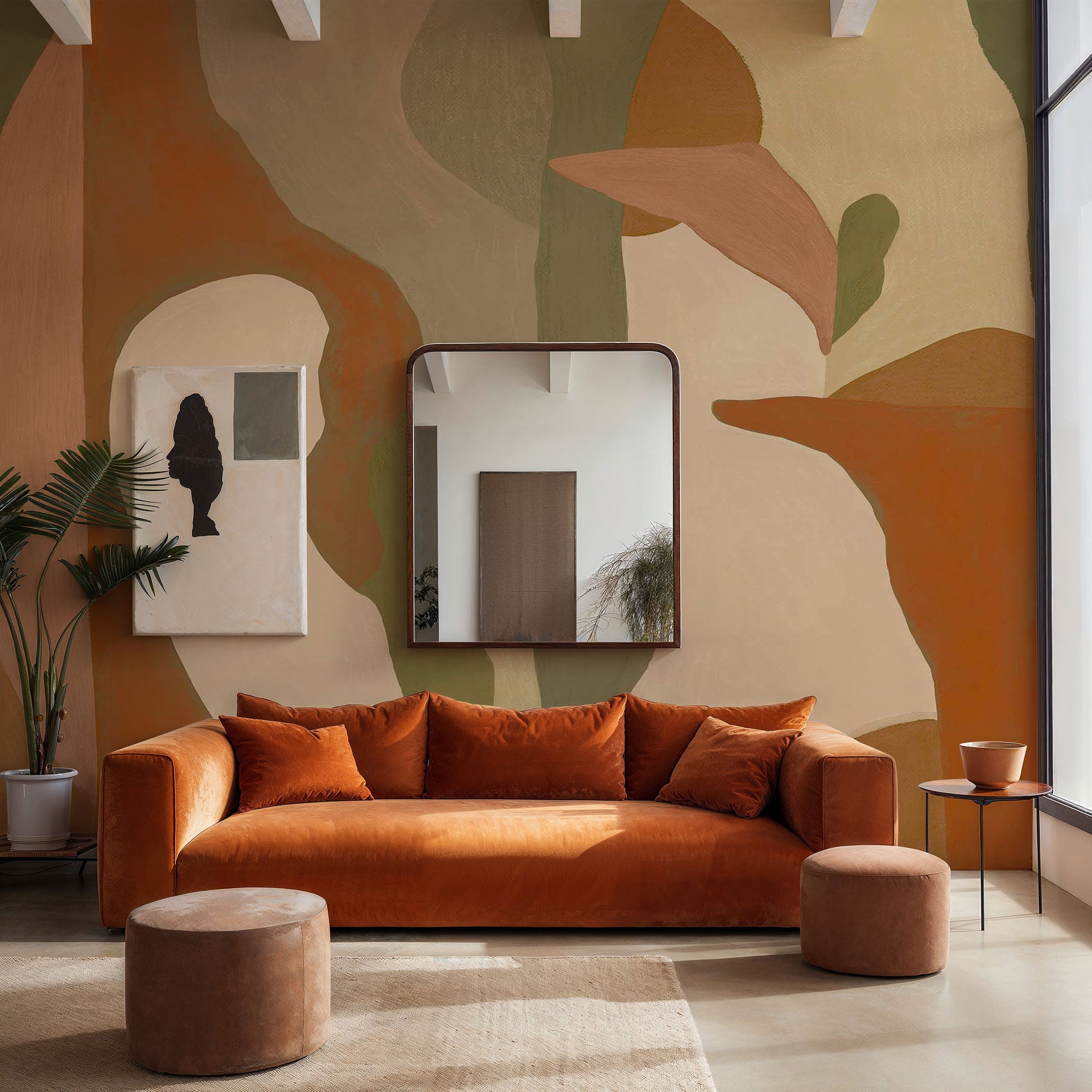 Abstract Mex Orange New Primitivism Mural by Tres Tintas