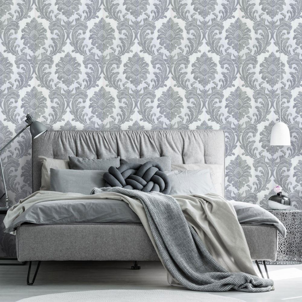 M95585 Milano Damask Silver Wallpaper by Fine DŽcor