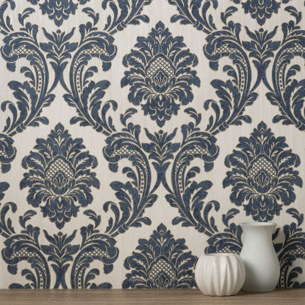 M95622 Milano Vymura Damask Blue Wallpaper by Fine DŽcor