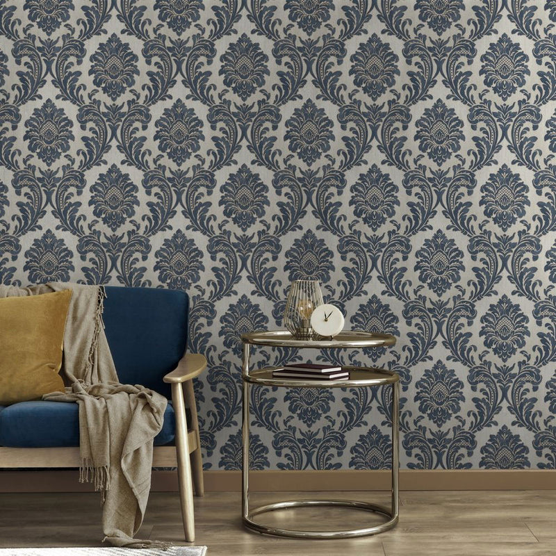 M95622 Milano Vymura Damask Blue Wallpaper by Fine DŽcor