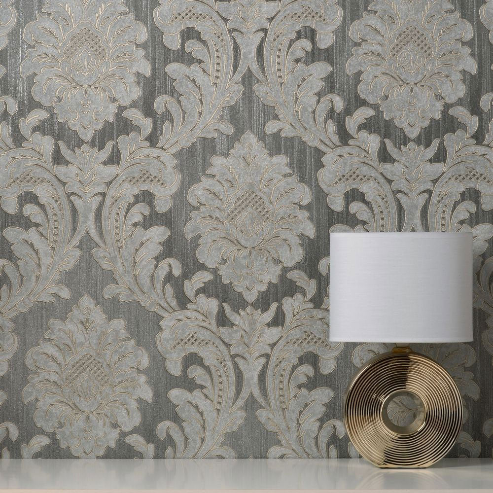 M95623 Milano Vymura Damask Grey Wallpaper by Fine DŽcor