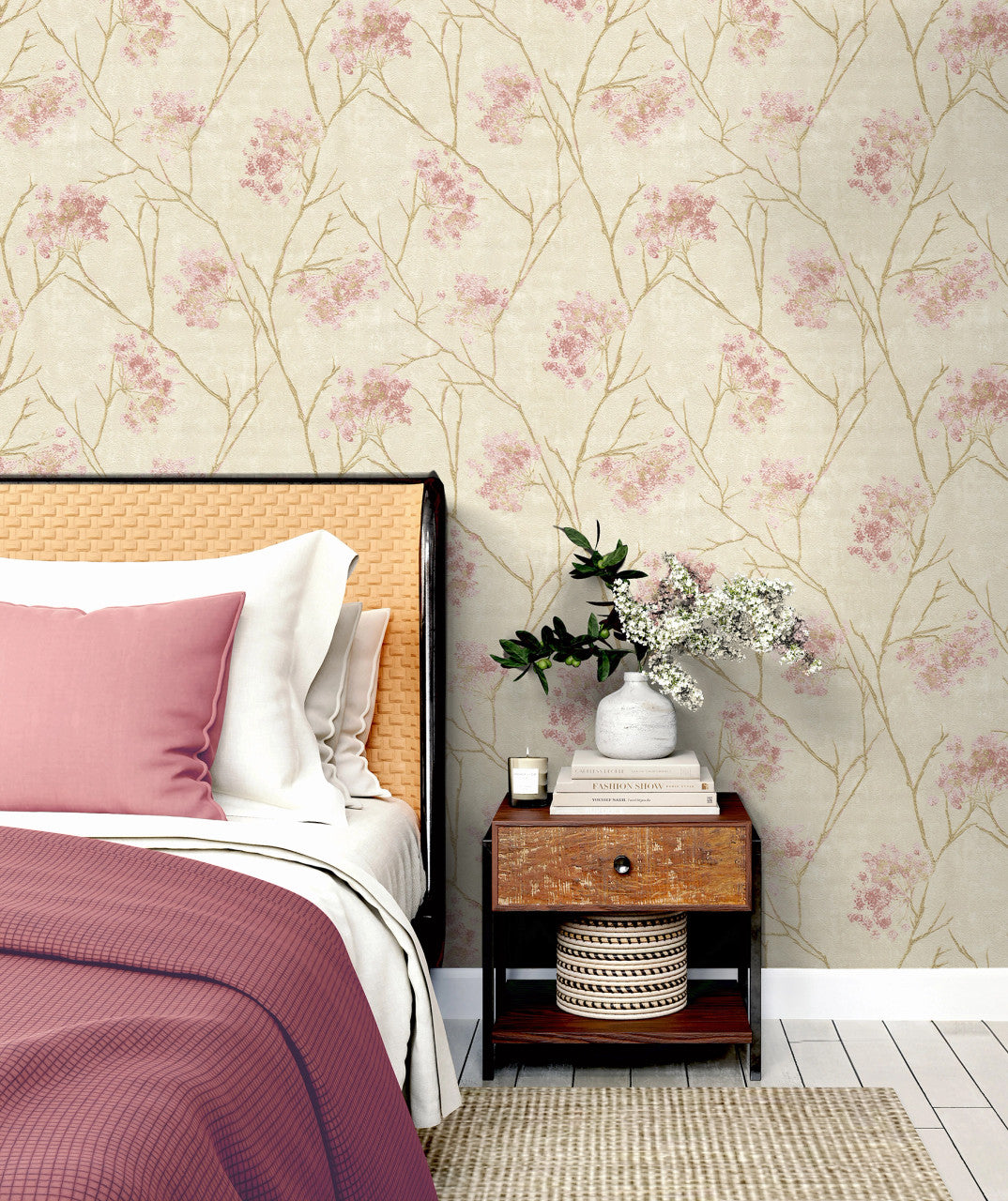 M95670 Sofia Sprig Blush Vymura Wallpaper by Fine Decor