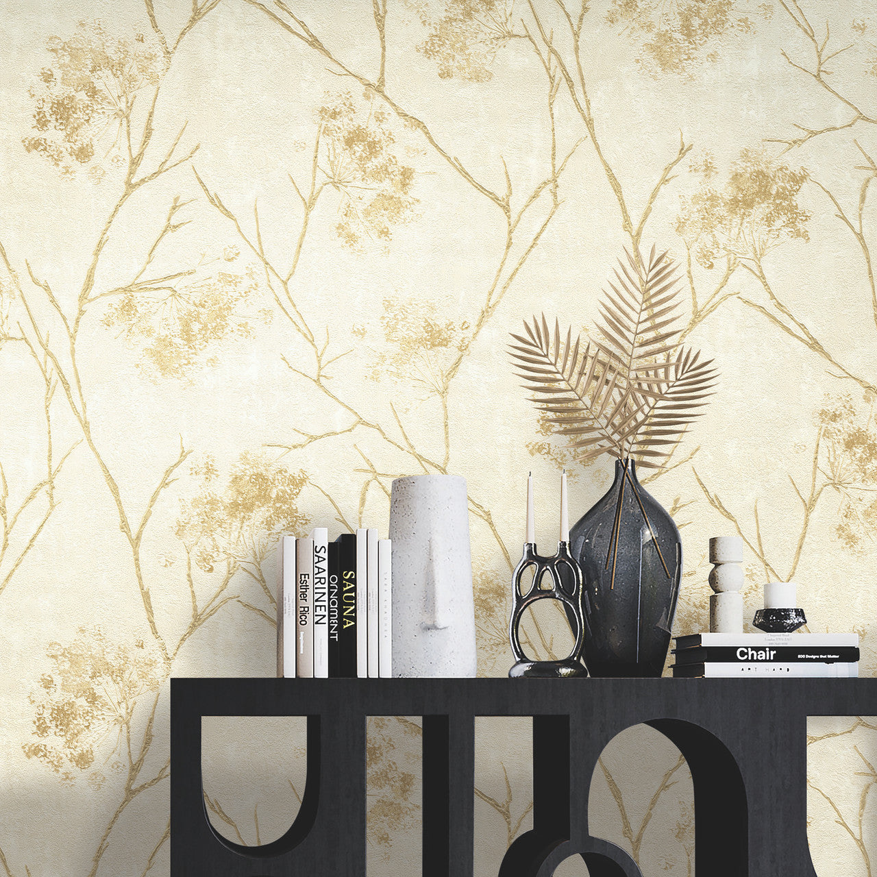 M95672 Sofia Sprig Gold Vymura Wallpaper by Fine Decor