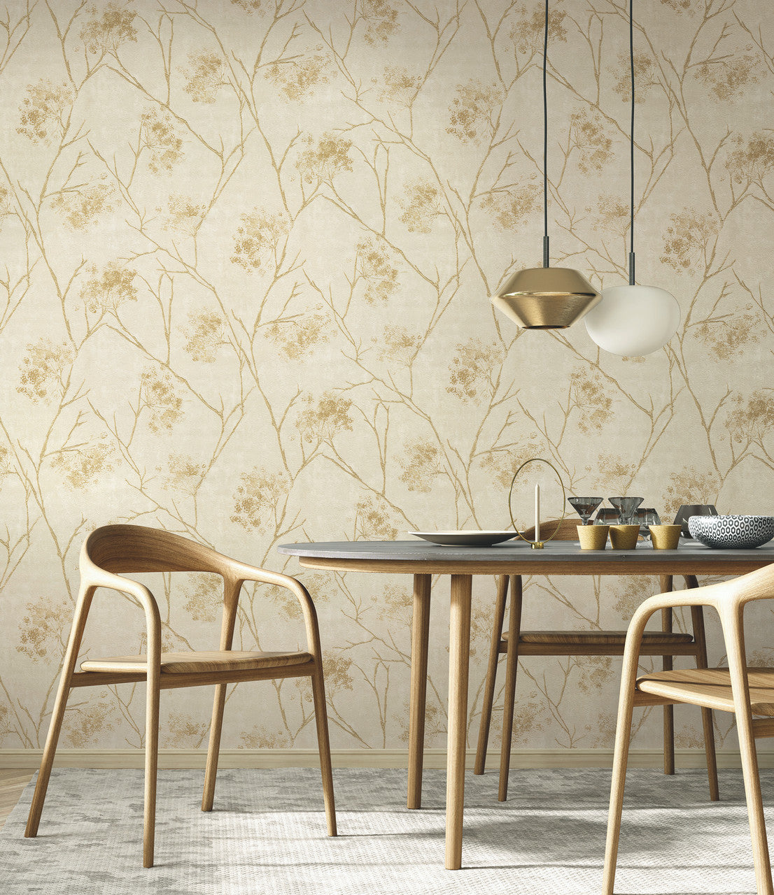 M95672 Sofia Sprig Gold Vymura Wallpaper by Fine Decor