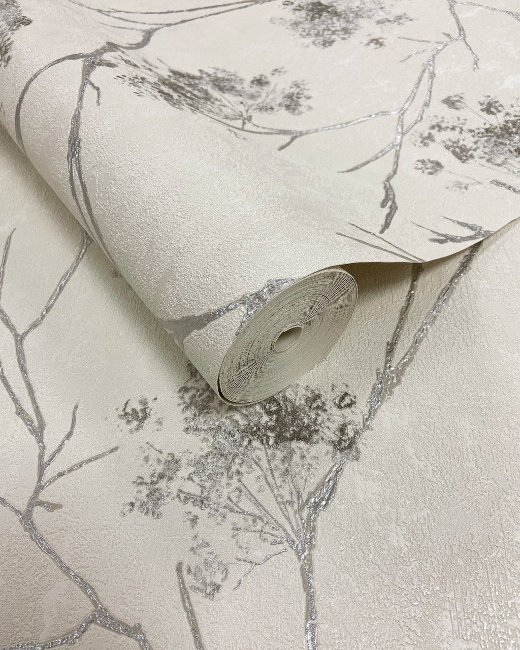 M95673 Sofia Sprig Silver Vymura Wallpaper by Fine Decor