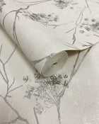 M95673 Sofia Sprig Silver Vymura Wallpaper by Fine Decor