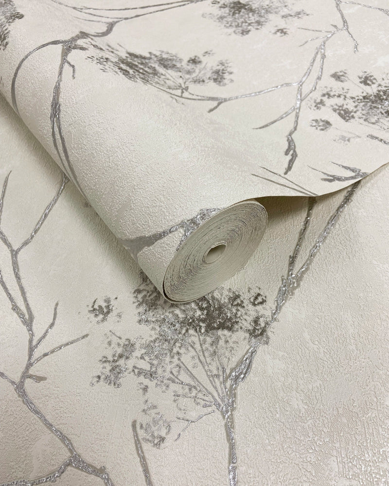 M95673 Sofia Sprig Silver Vymura Wallpaper by Fine Decor