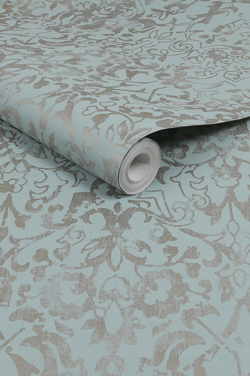 121305 Majestic Damask Blue Wallpaper by Next