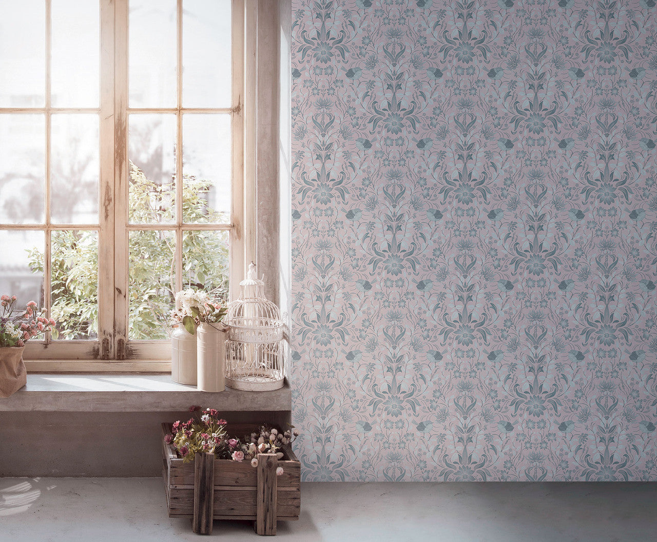 MC61000 Floral Bird Motif Maison Charme Wallpaper By Galerie