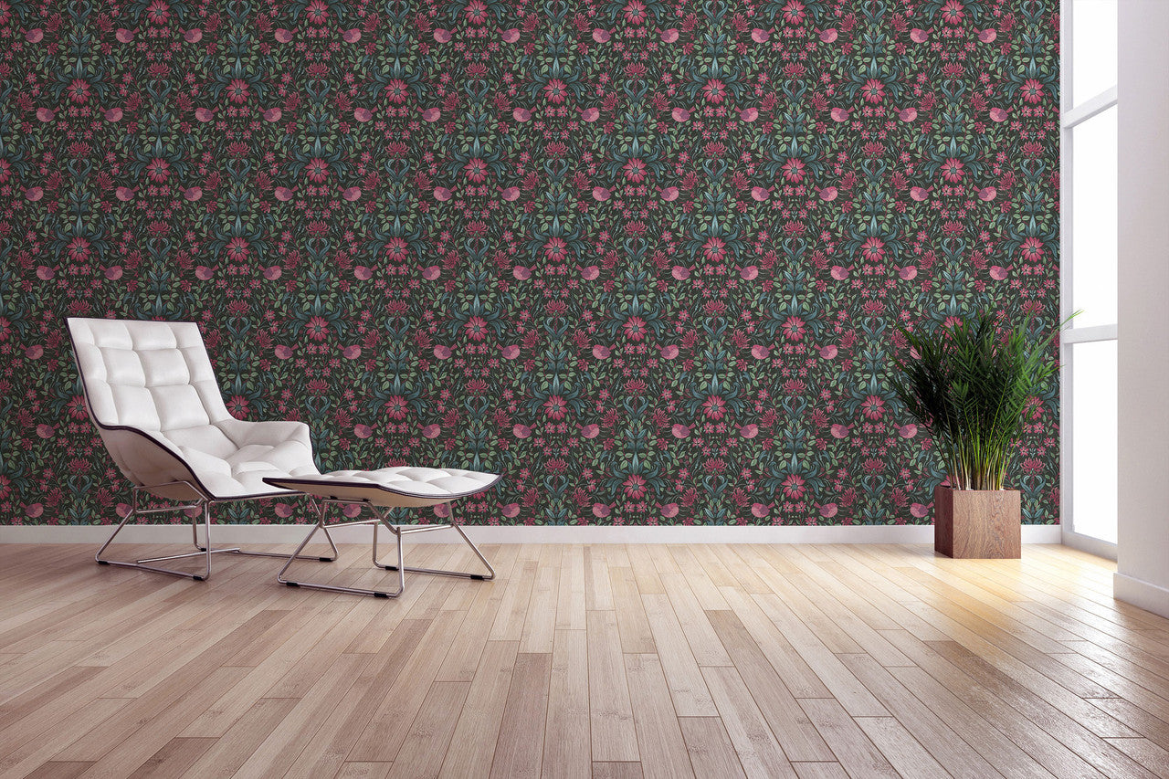 MC61004 Floral Bird Motif Maison Charme Wallpaper By Galerie