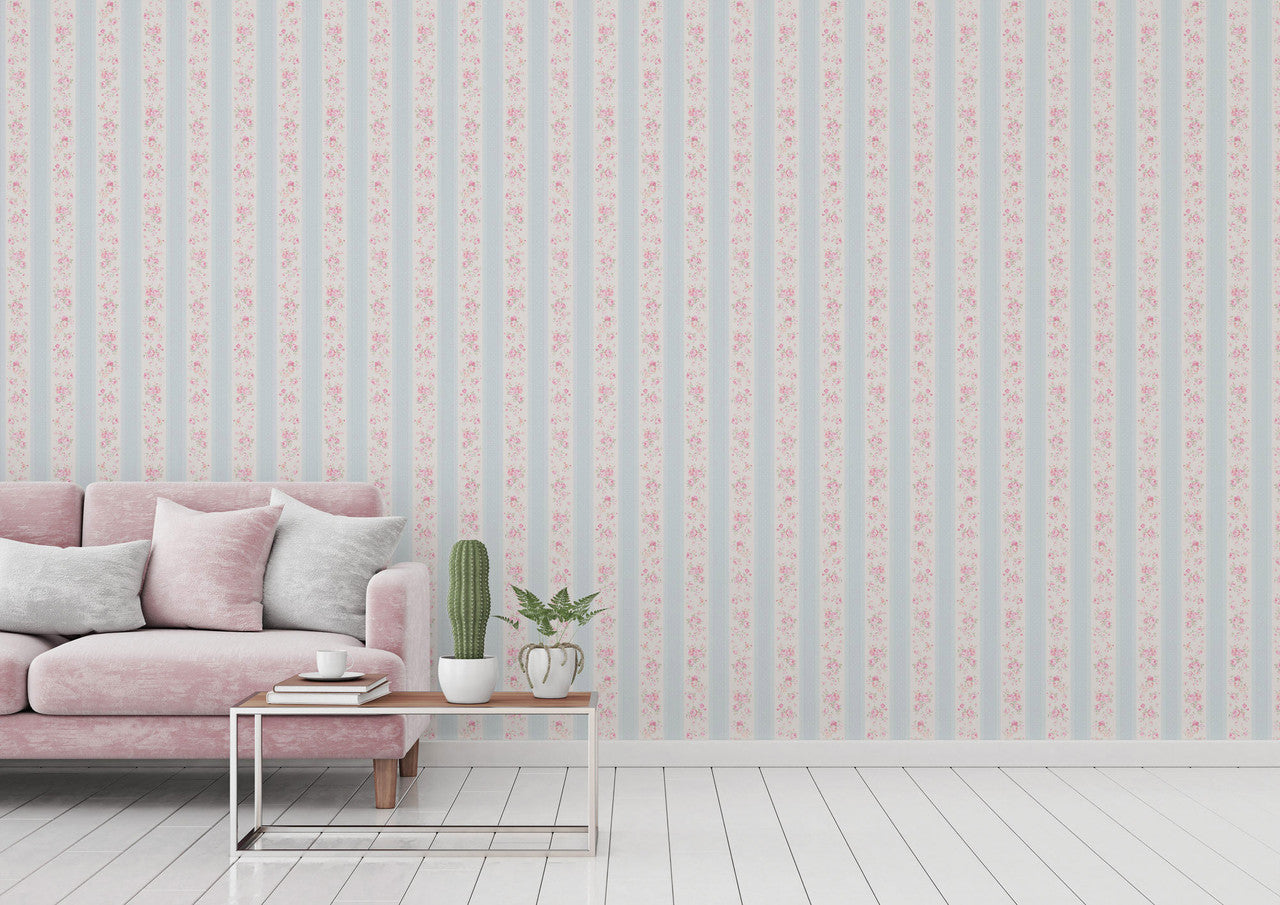 MC61051 Vintage Rose Stripe Motif Maison Charme Wallpaper By Galerie