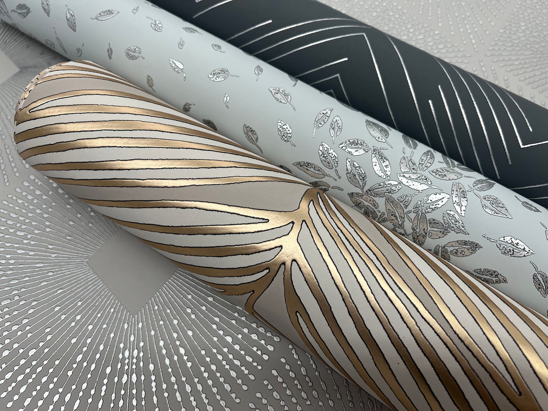 MD7101 Petite Leaves Spa & Silver Modern Metals Wallpaper by York Wallcoverings